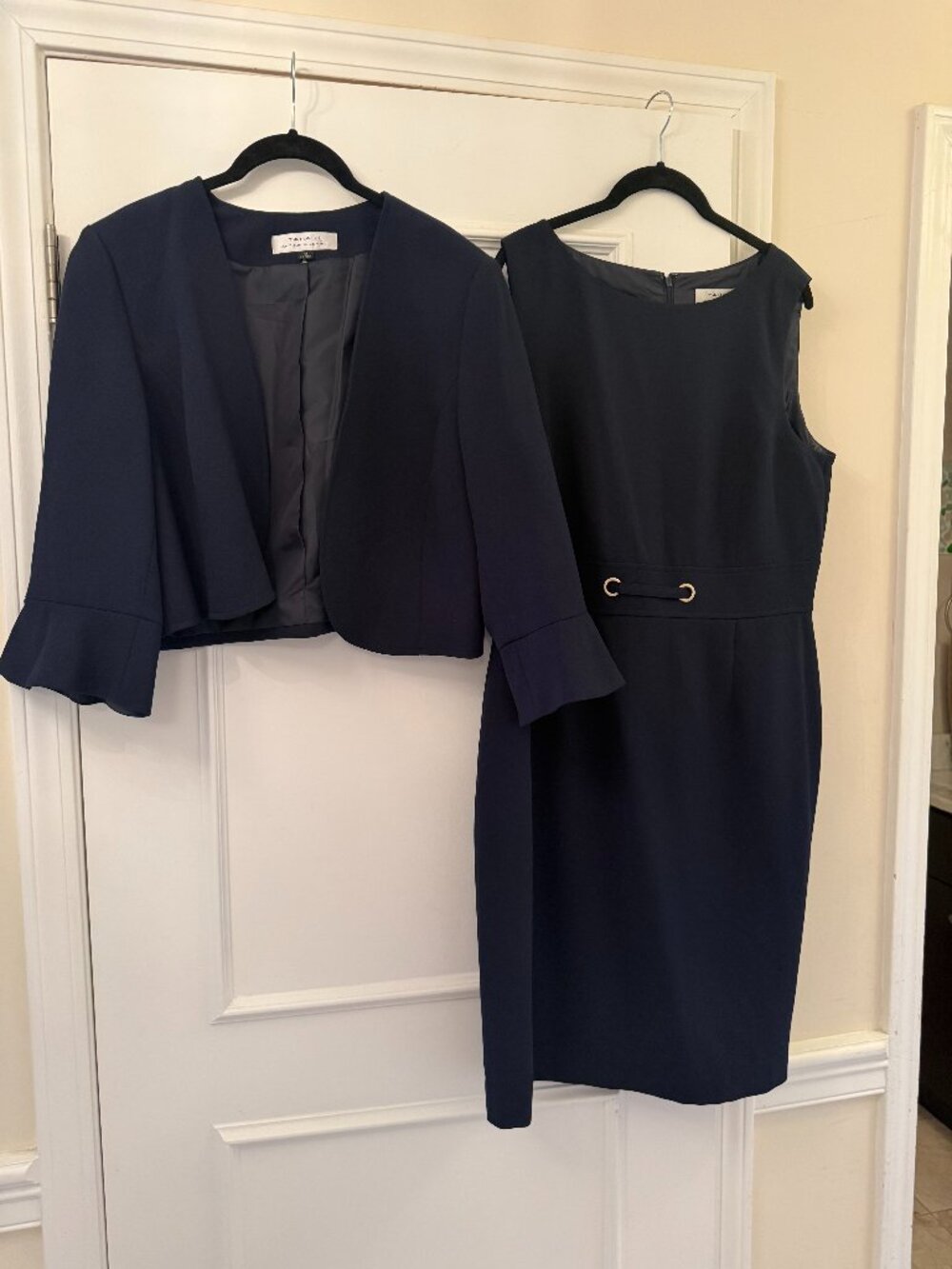 Tahari Arthur Levine Navy Blue Sleeveless Sheath Lined Dress S14 w/Jacket S12